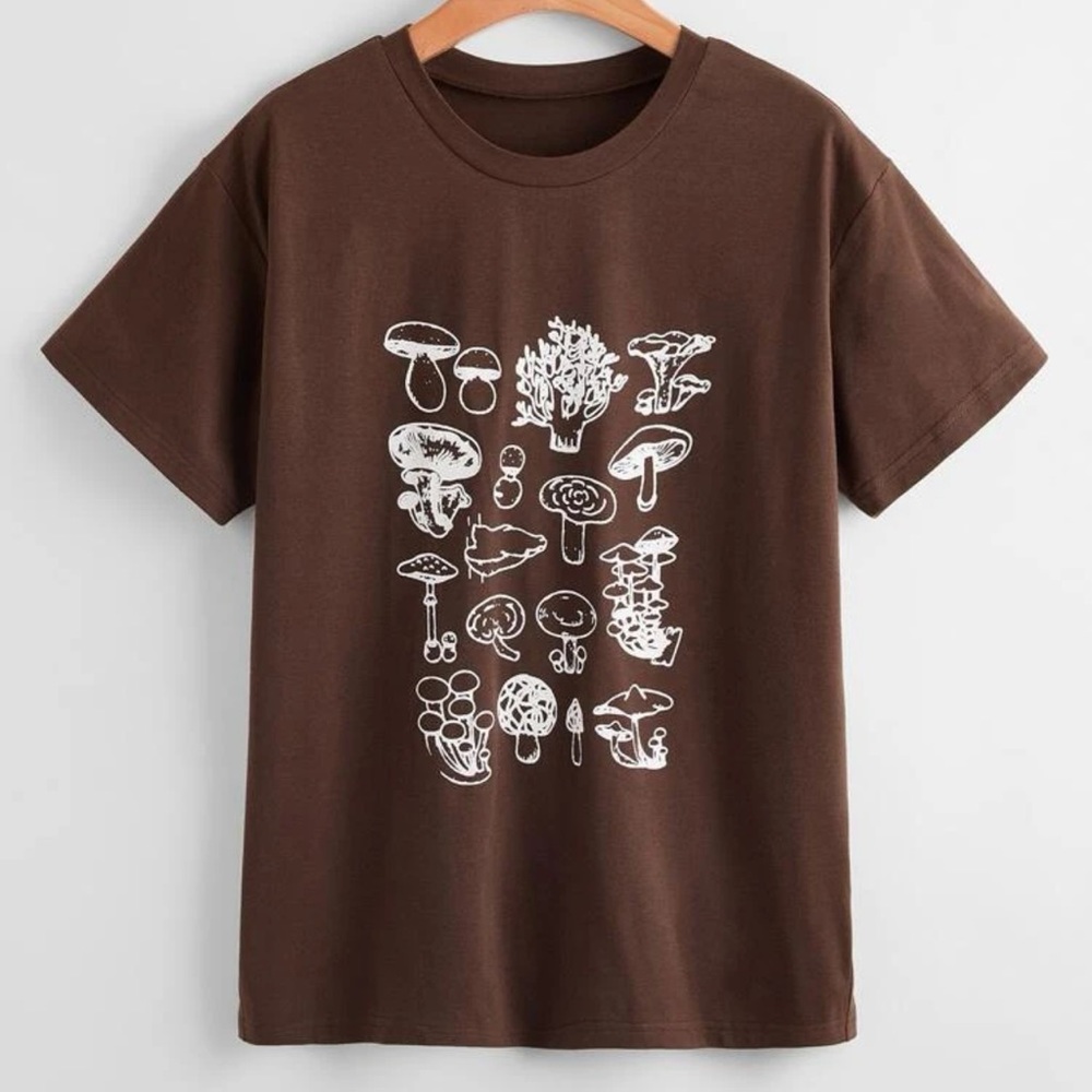 Mushroom Print Crew Neck Tee
